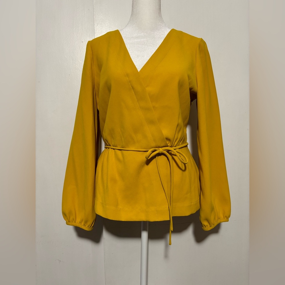 J. Crew Yellow Wrap Blouse with Balloon Sleeves Size 6